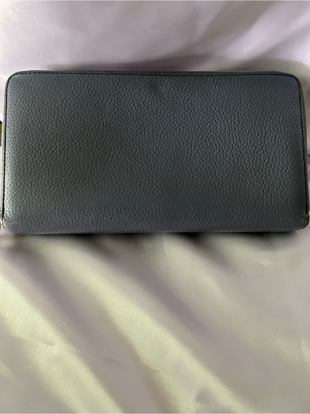 Celine vintage Pebbled Leather Zip-Around Wallet in blue grey